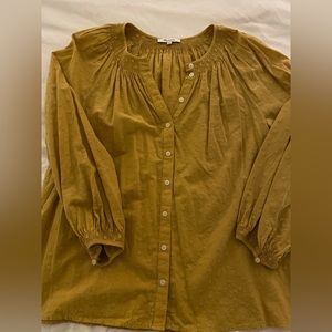 Madewell floral embroidered smocked-neck raglan top